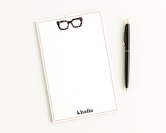 Personalized Notepad with Tortoiseshell Square Eyeglasses Design, Custom Notepad Stationery Gift