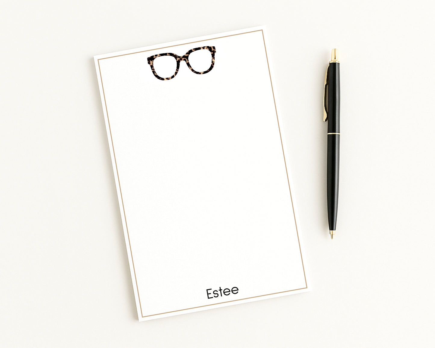 Personalized Notepad with Tortoiseshell Oversized Eyeglasses Design, Custom Notepad Stationery Gift