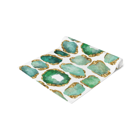 Gemstone Print Table Runner, Emerald and Gold