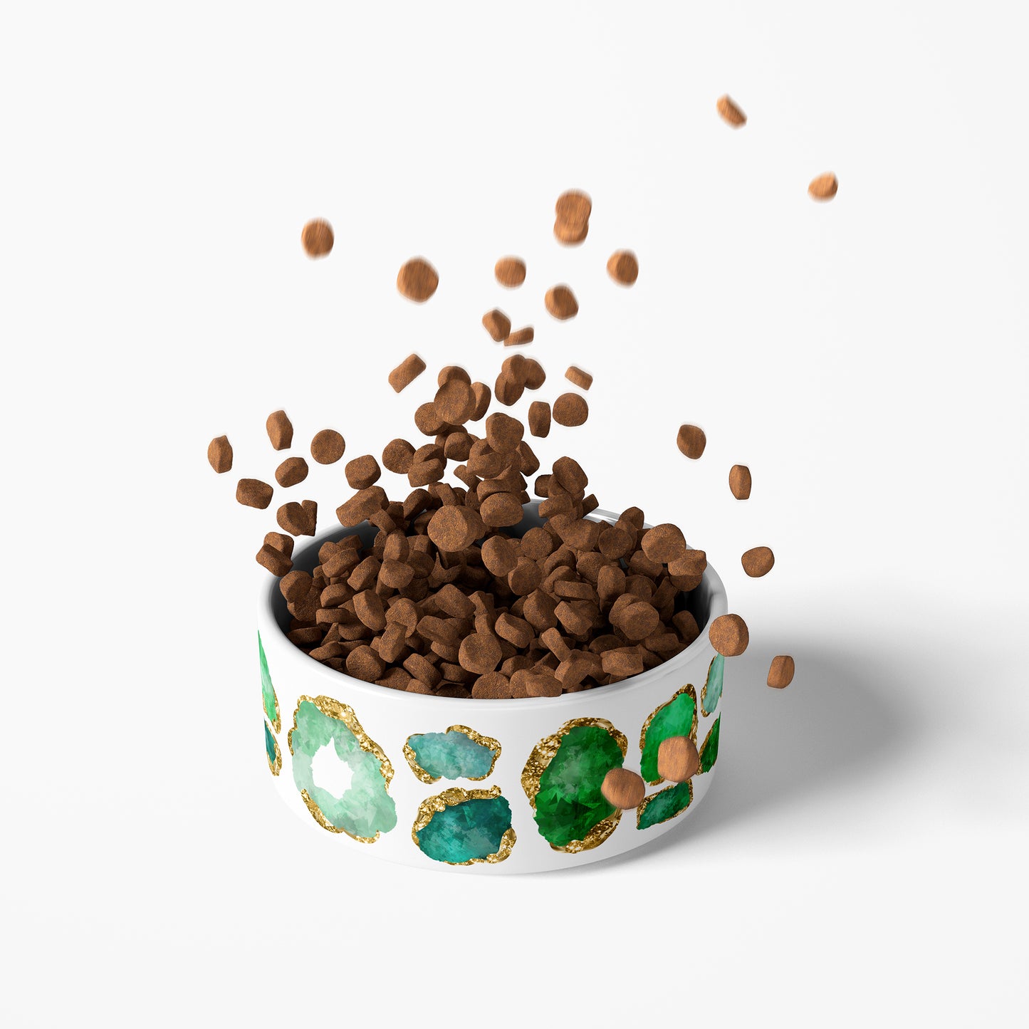 No tip heavy ceramic pet bowl with stylish emerald green jewel print