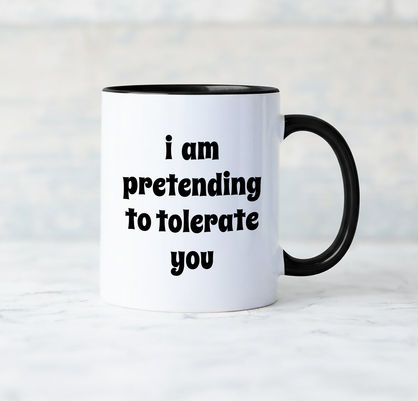 Cattitude Funny Mug - Cat in Gingham Ruffled Dress, "I am pretending to tolerate you"