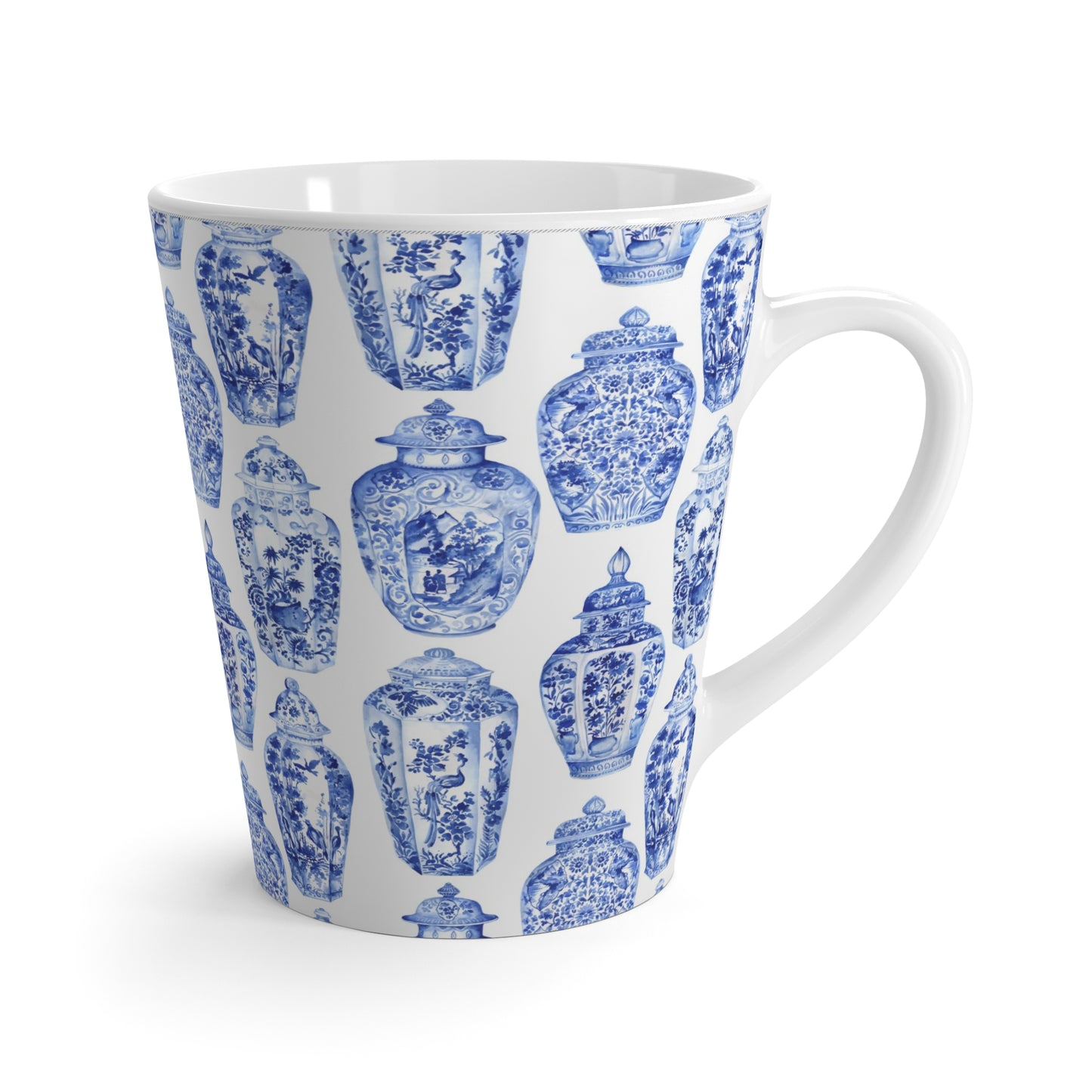 Chinoiserie Ginger Jars Ceramic Mug - Blue & White, 12oz Latte Mug
