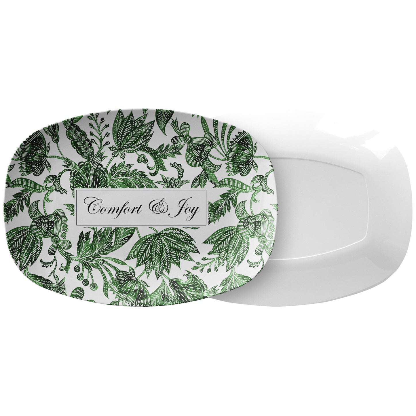 Personalized Serving Platter, Floral Batik, Green and White, Luxury Plastic