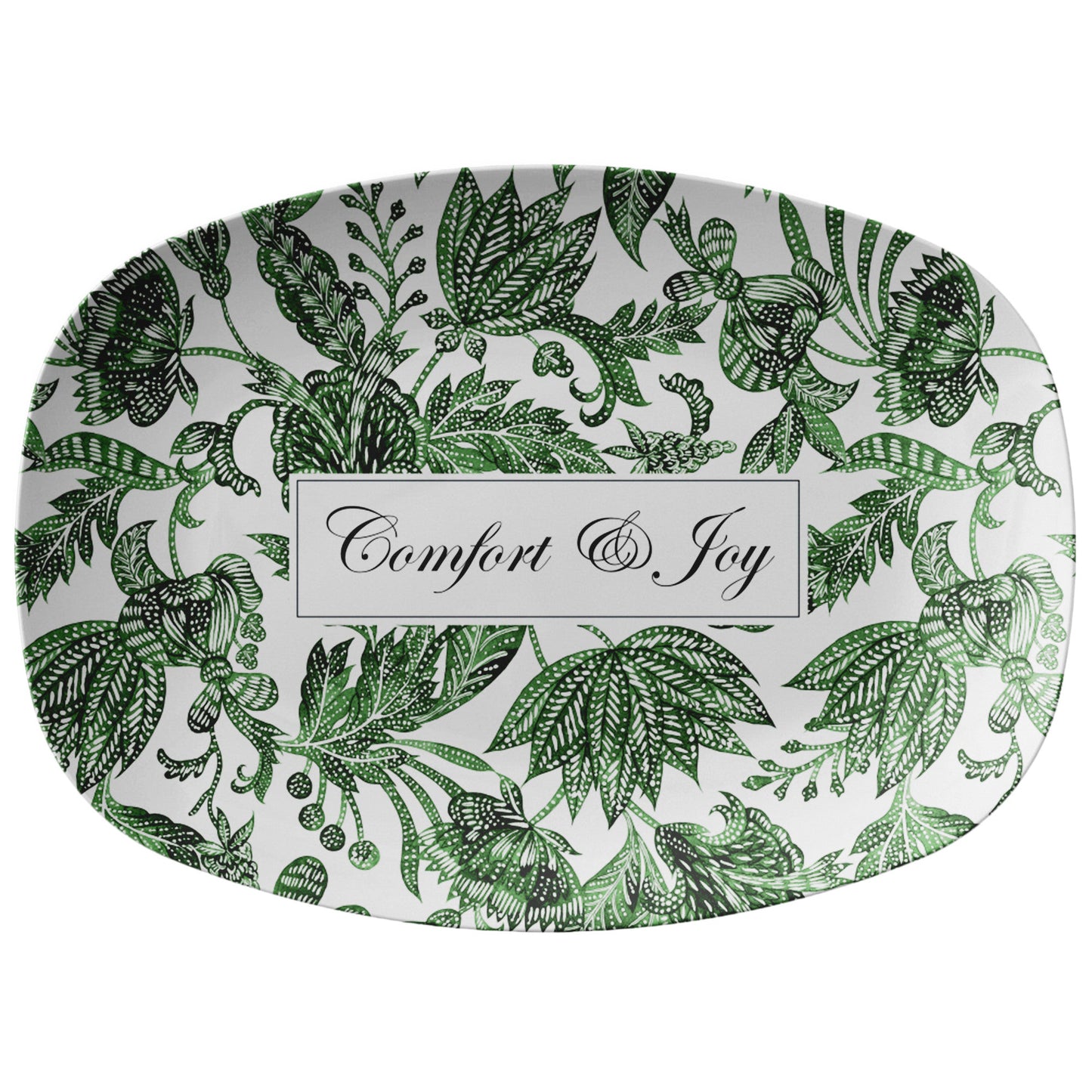 Green and white floral batik personalized platter. Add any name or word for a beautiful custom gift.