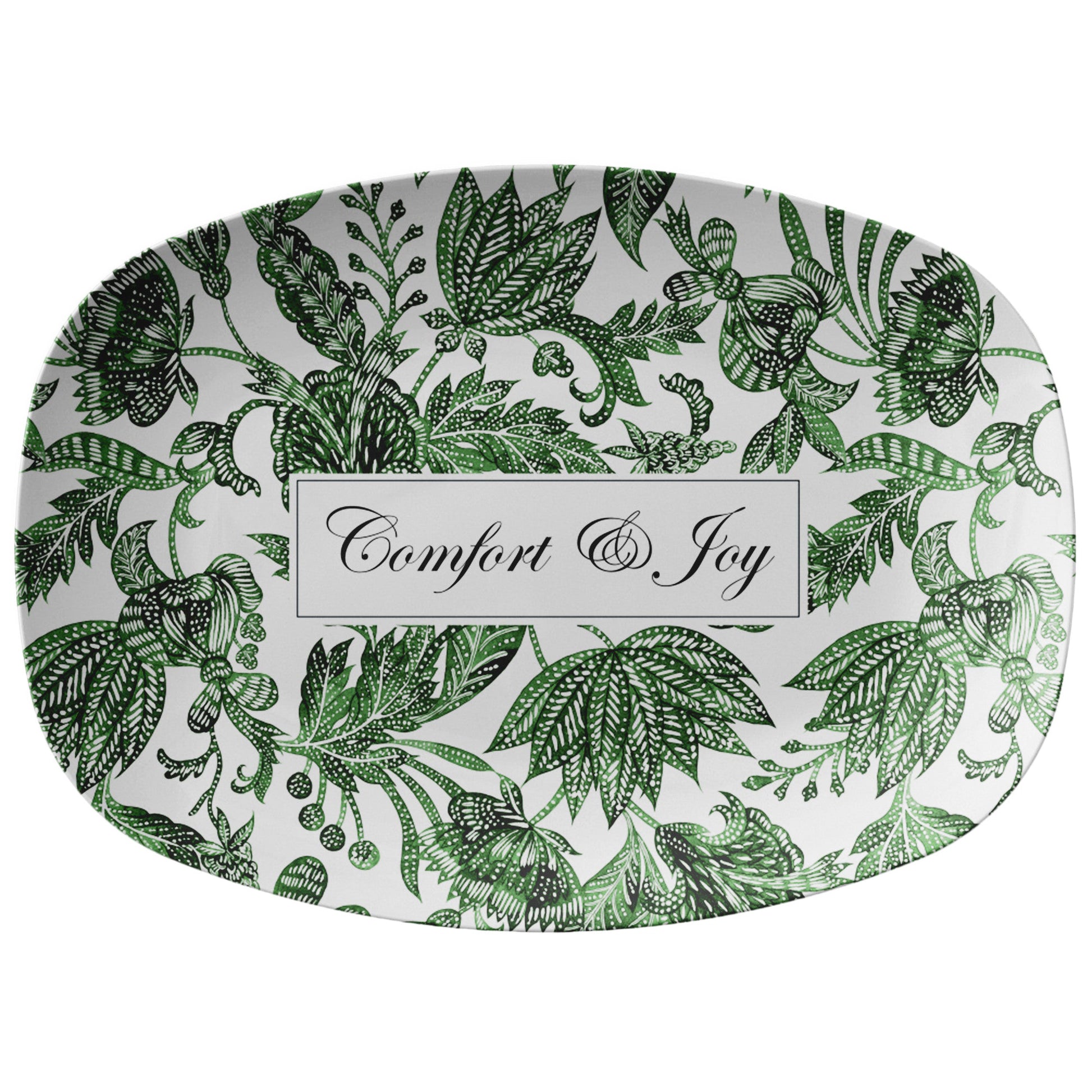 Green and white floral batik personalized platter. Add any name or word for a beautiful custom gift.