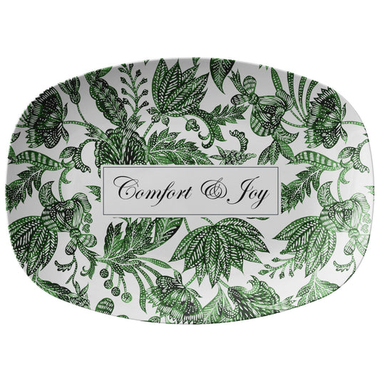 Green and white floral batik personalized platter. Add any name or word for a beautiful custom gift.
