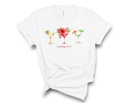 This chic tee features 3 gorgeous holiday inspired cocktails and says Holiday Cheer, perfect to wear during the holiday party season. Great gift idea for best friend, sister, mom, girlfriend, wife and more!