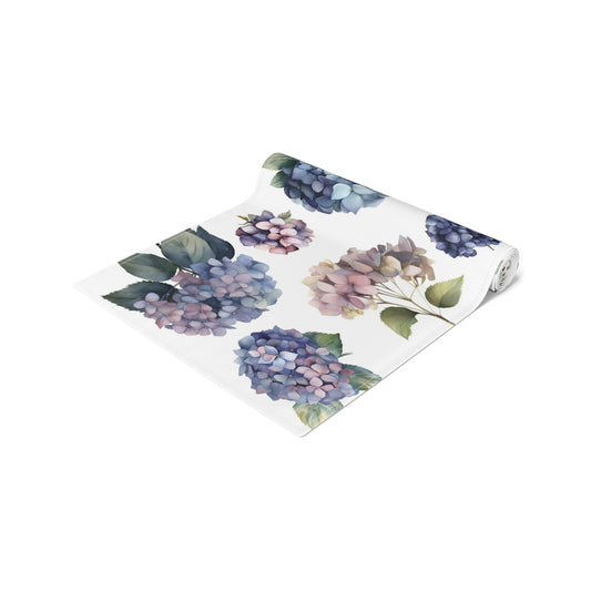 Hydrangeas Flower Table Runner, Blue and Pink