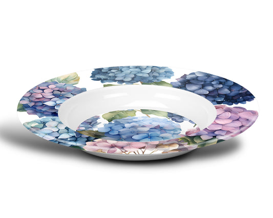 Floral Blue Hydrangea Flowers Print Plastic Outdoor Bowls, Salad, Soup, Pasta