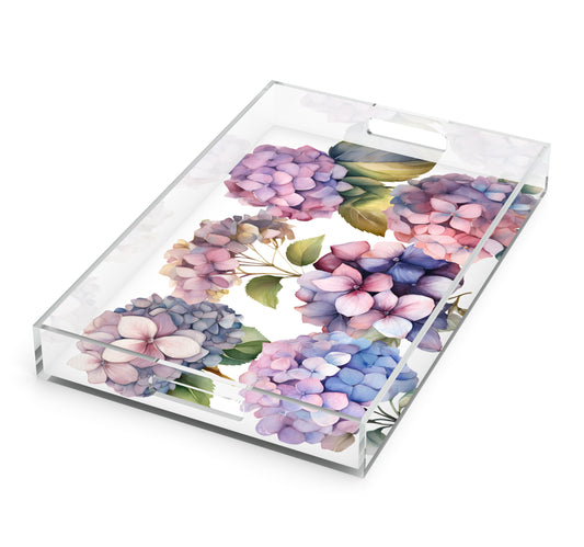 Pink Hydrangeas Flower Tray, 11 x 17, Acrylic
