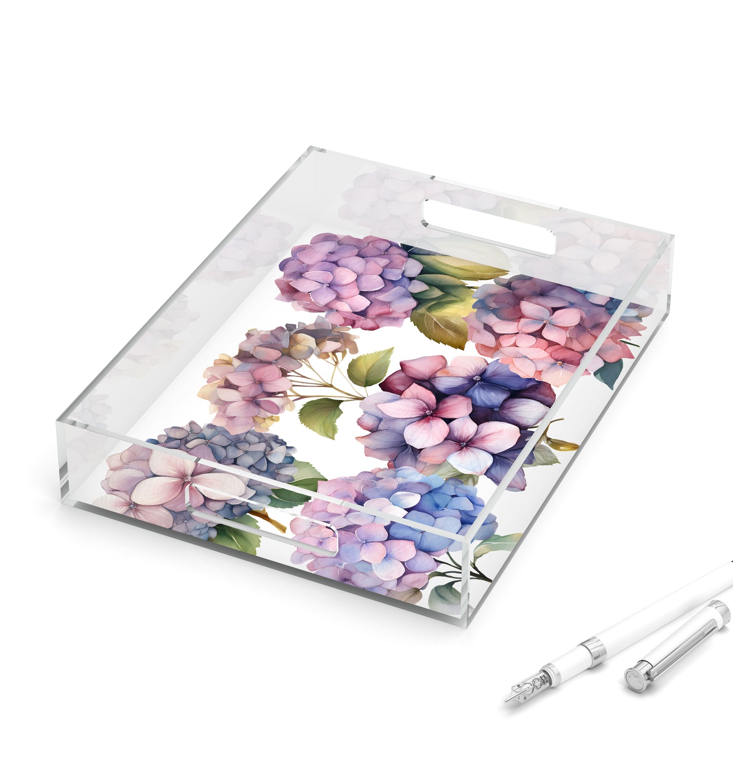 Pink Hydrangea Acrylic Tray, 8.5 X 11