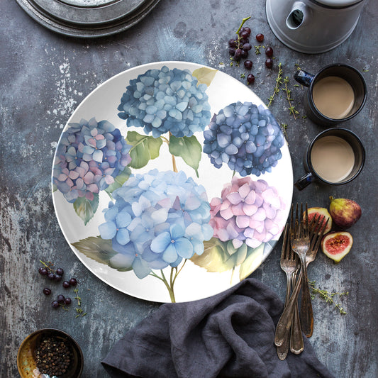 Blue Hydrangeas Flower Print Dinner Plate