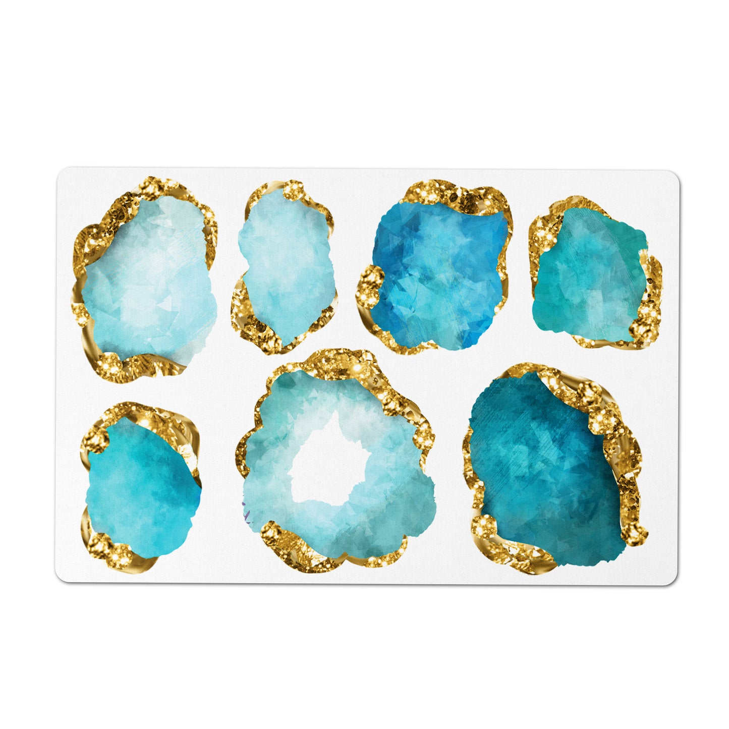 Pet Food Mat, Large Gemstones, Aquamarine & Gold