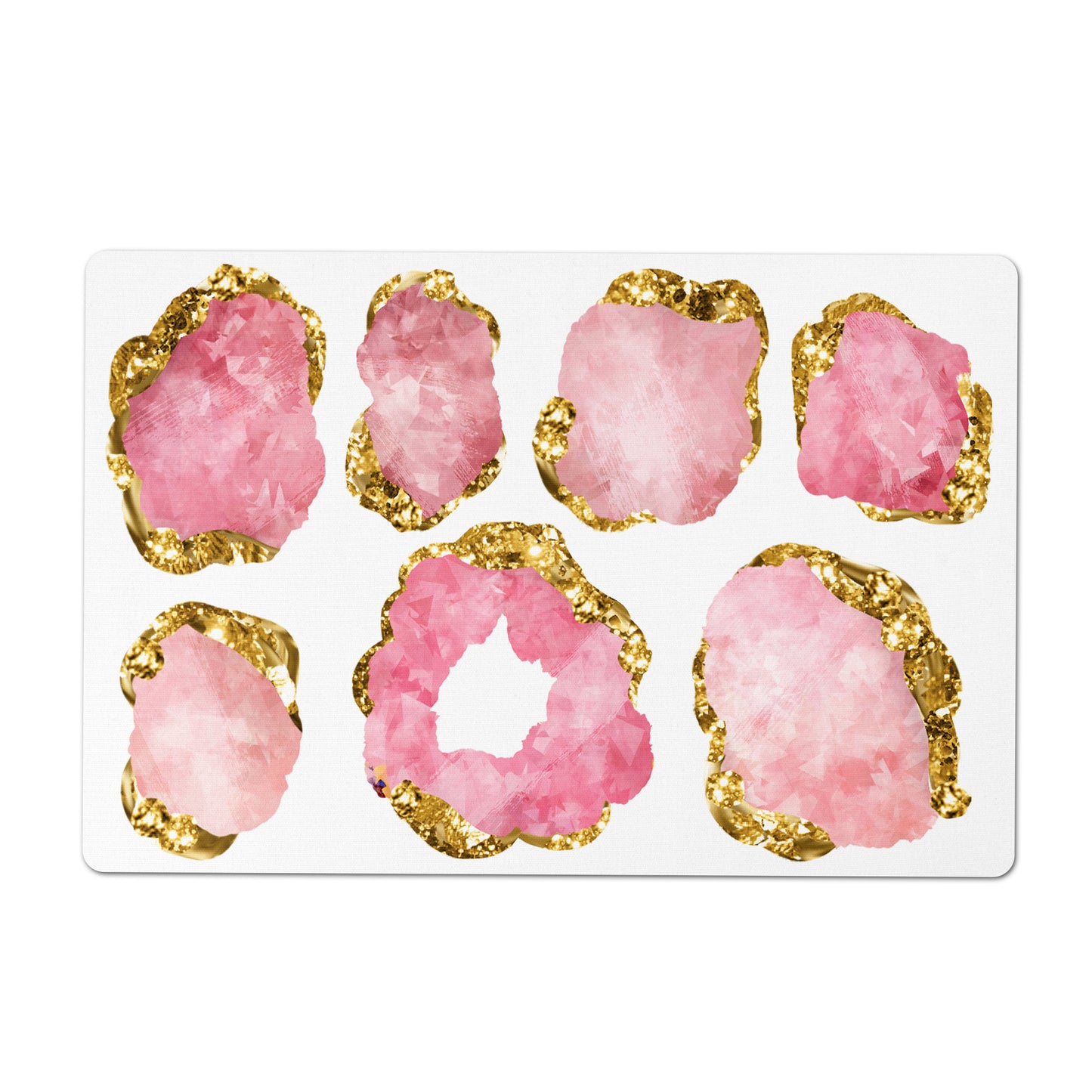 Pet Feeding Mat, Large Gemstones, Rose Quartz and Gold