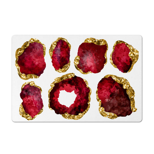 Pet Feeding Mat, Large Gemstones, Ruby Red and Gold