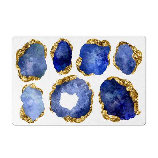 Pet Feeding Mat, Large Gemstones, Blue Sapphire and Gold