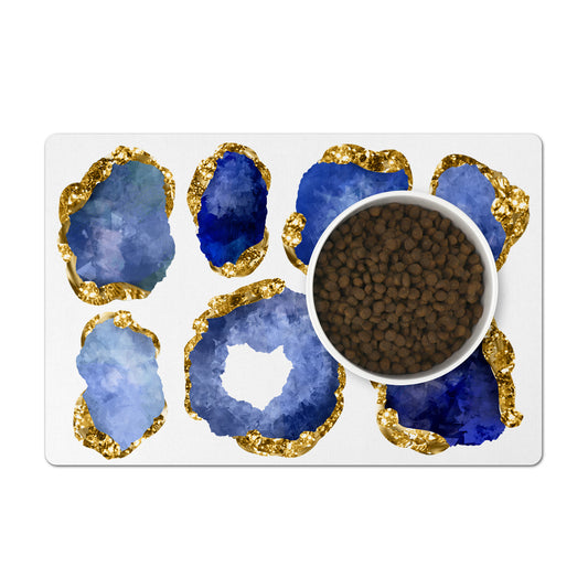 Blue sapphire and gold jewel print pet placemat.