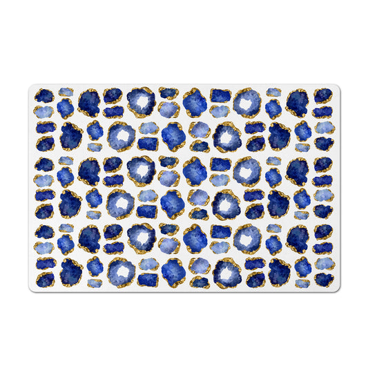 Pet Feeding Mat, Jewel Encrusted, Blue Sapphire and Gold