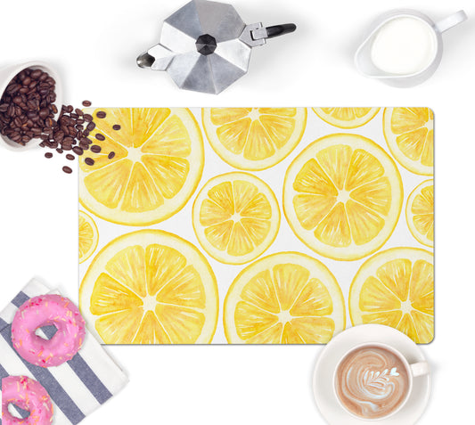 Lemon slices kitchen counter mat or bar cart rubber mat. Nonskid back.