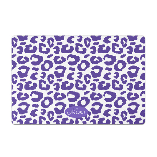 Personalized Leopard Pet Bowl Mat, Purple Grape and White