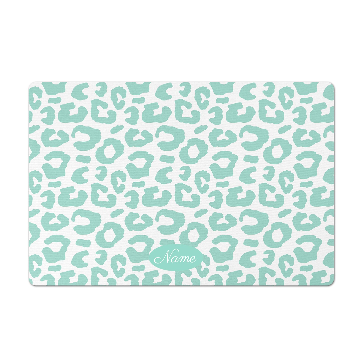 Personalized Leopard Pet Bowl Mat, Peppermint and White