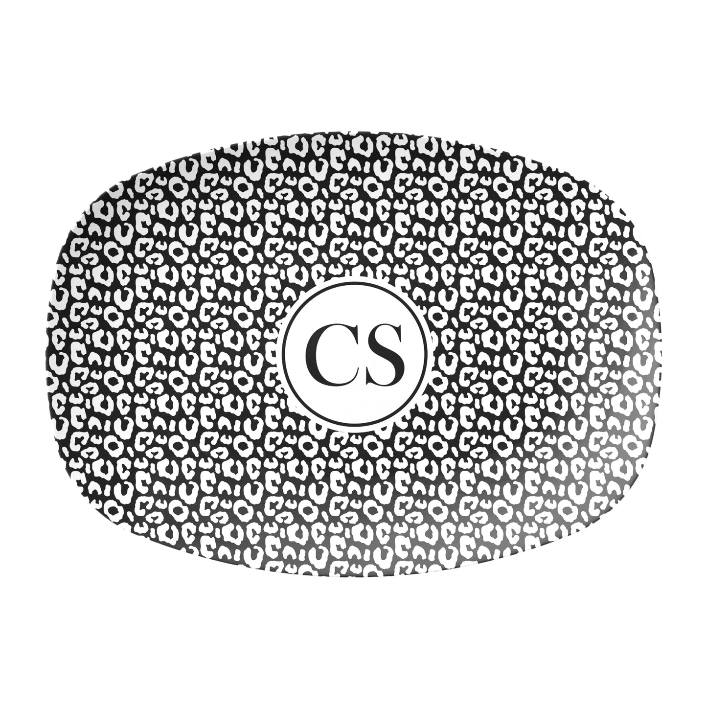 Personalized Monogrammed Serving Platter with custom initials, Black and White Serving Platter Tray with Leopard Animal Print