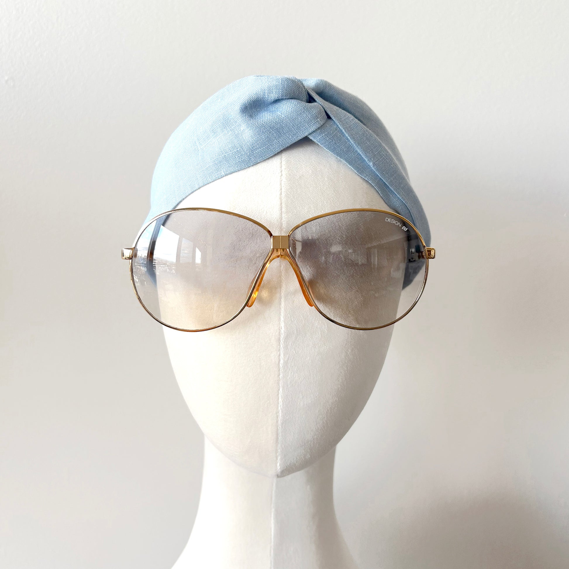 Linen Turban Headband, Wide Pale Blue Handmade Hairband
