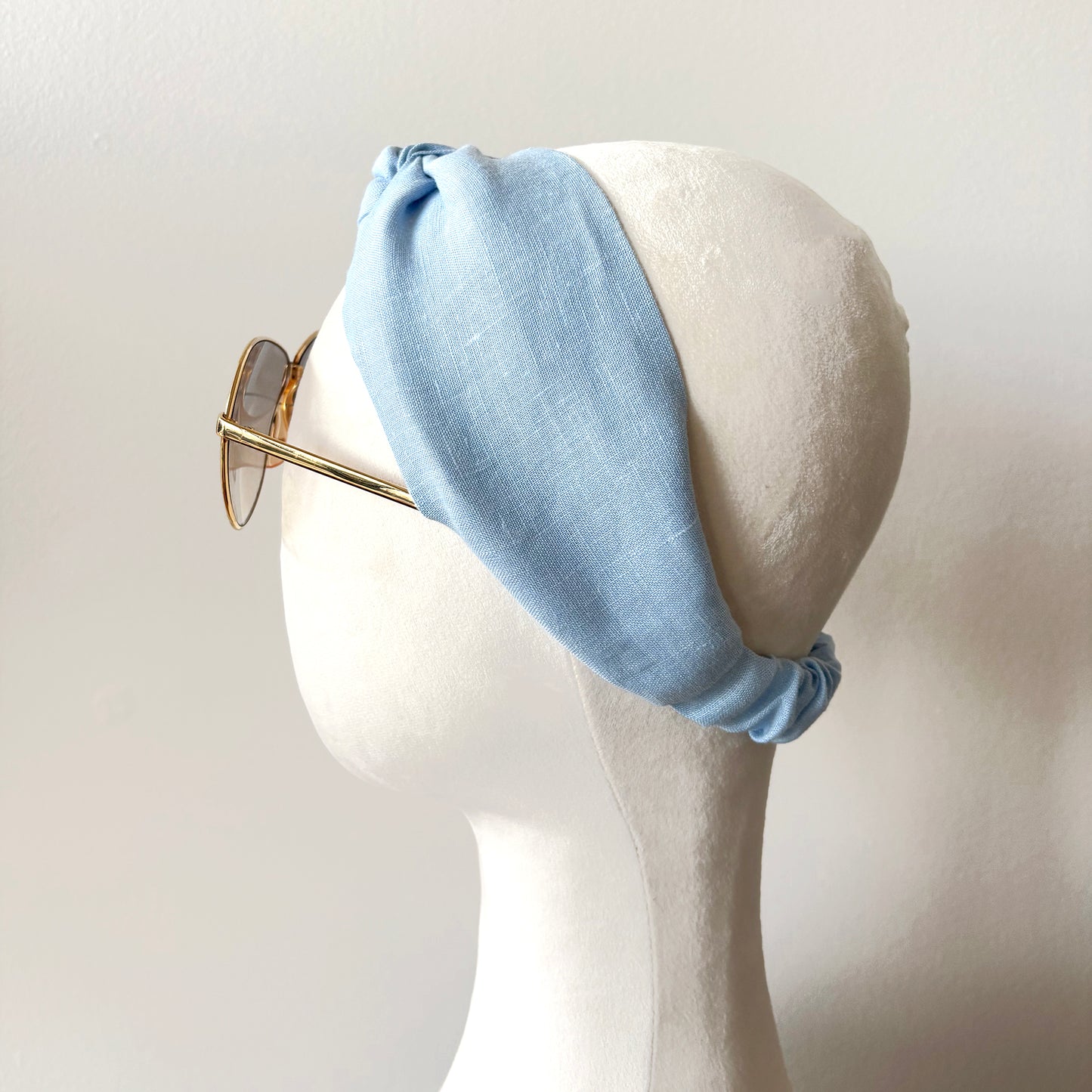 Linen Turban Top Knot Headband with Elastic, Light Blue