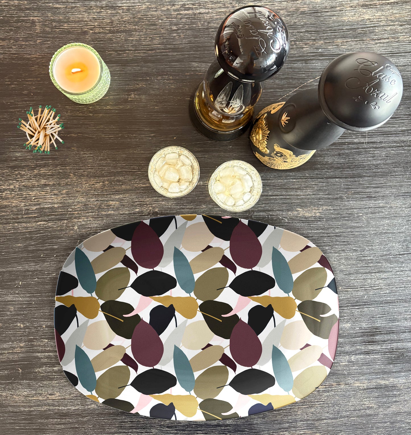 Modern Solid Leaf Serving Platter, Earth Tones, Luxury Plastic