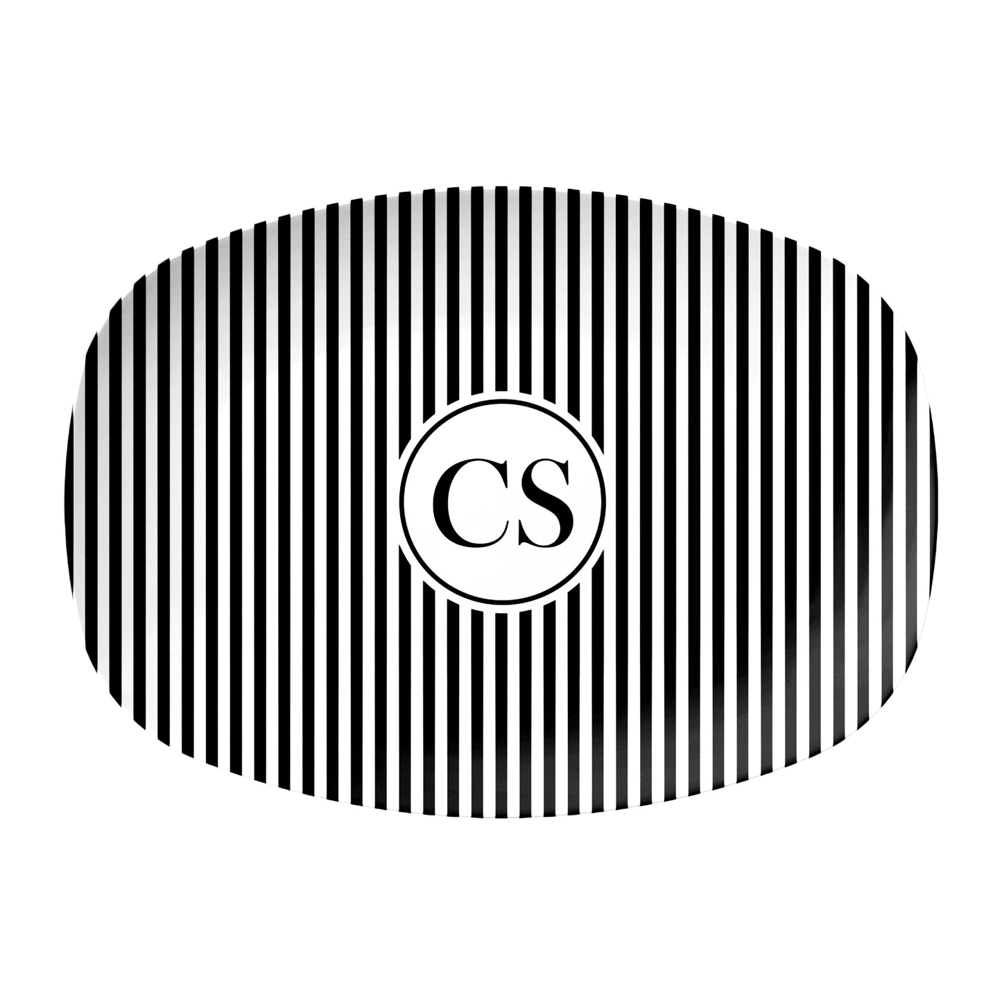 Monogrammed Serving Platter, Black & White Stripes, Personalized Gift, Luxury Plastic