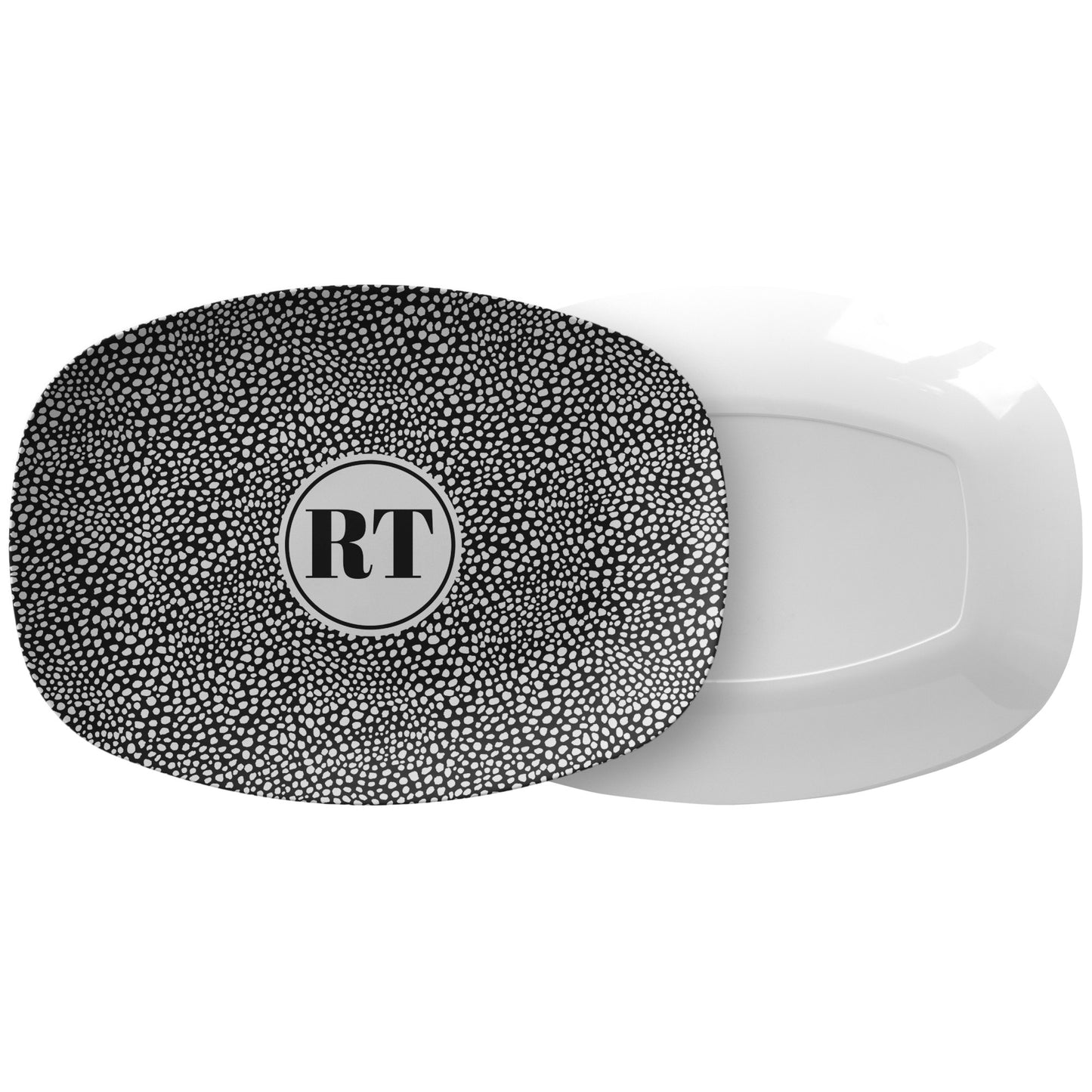 Monogrammed Serving Platter, Black & White Cheetah, Personalized Gift, Luxury Plastic