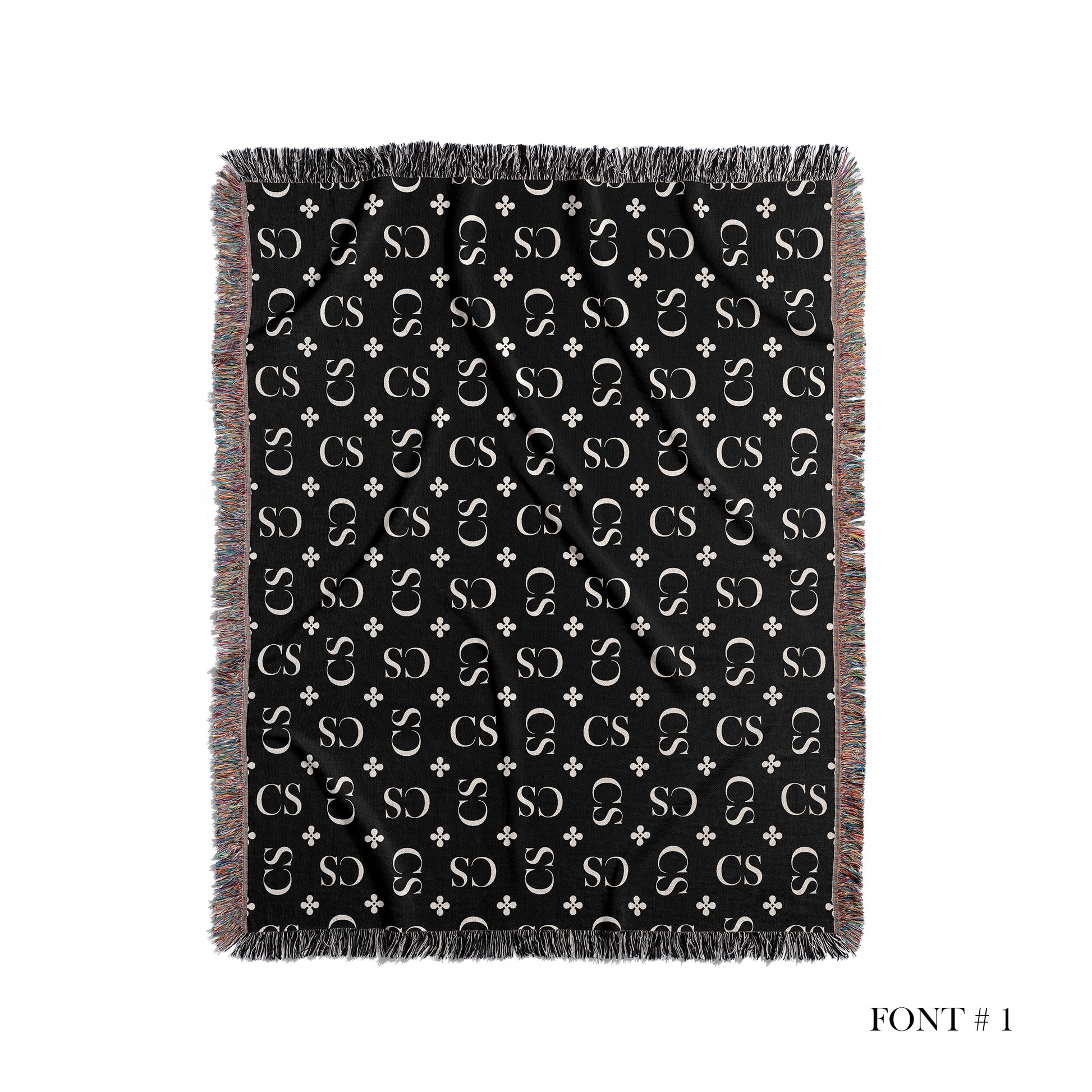 personalized monogram blanket black and cream