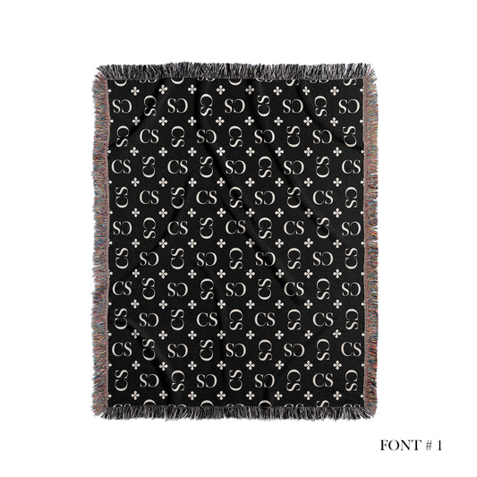 personalized monogram blanket black and cream