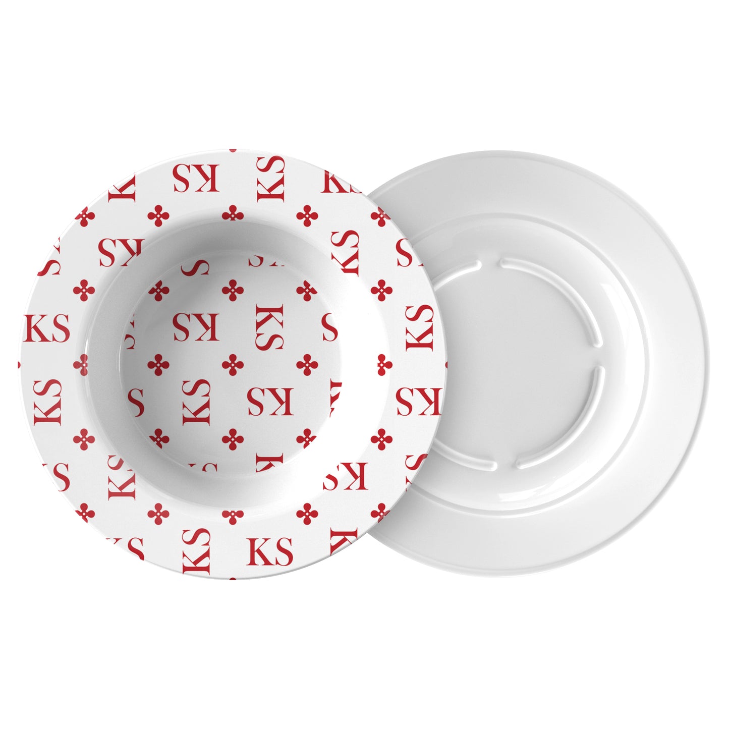 Stylized Monogram Bowls, Red, Luxury Plastic, Choose Single or Set