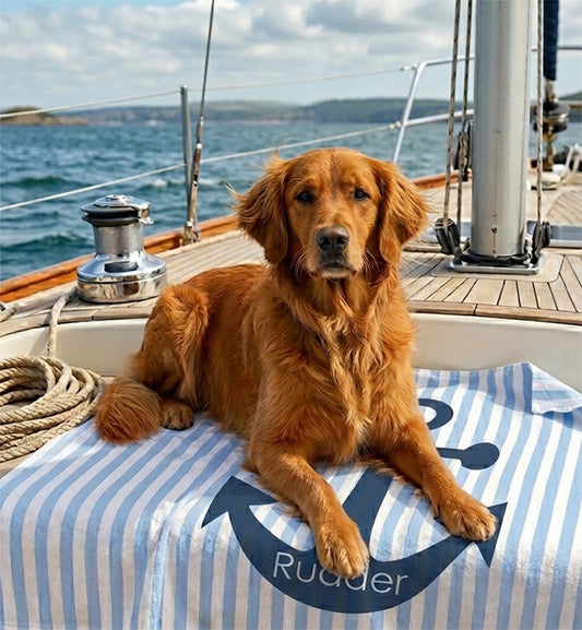 Personalized Pet Blanket, Nautical Anchor, Blue and White Stripes