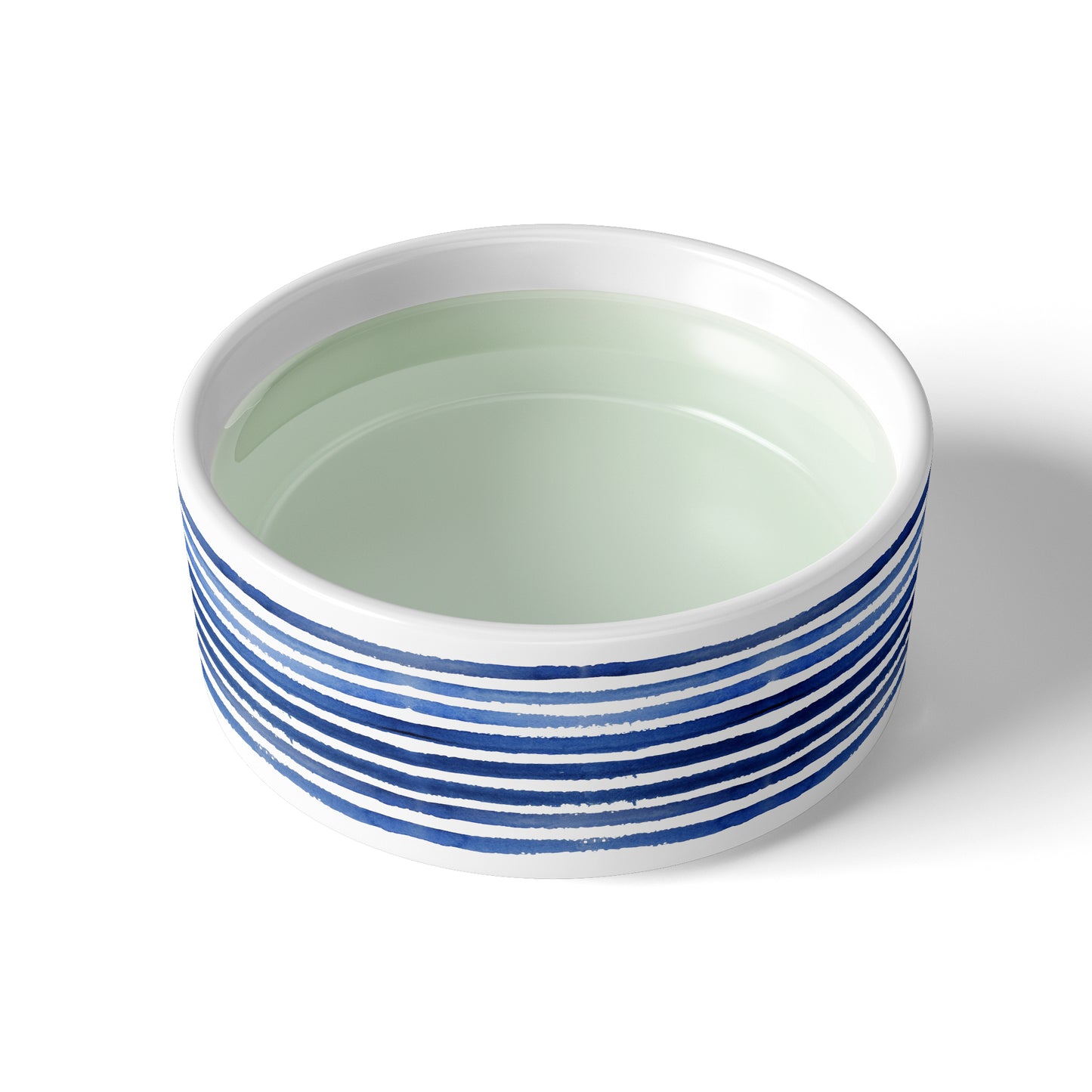 Navy Blue and White Striped Pet Bowl, Ceramic