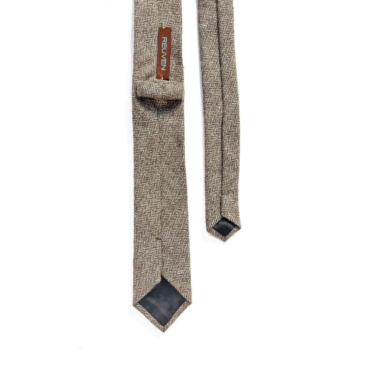 Brown Herringbone Tweed Upcycled Embellished Necktie – Bronze Vintage Beaded Sequin Appliques - Unisex