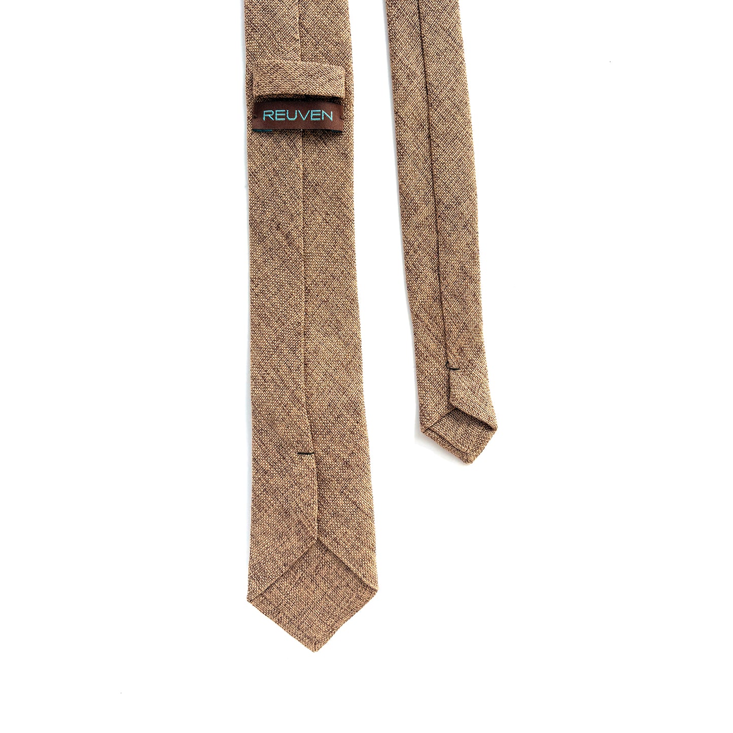 Camel Upcycled Necktie, Embellished with Black Chain Link Hardware - Unisex