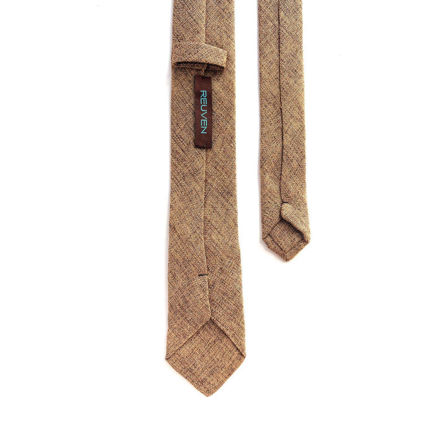Camel Upcycled Necktie, Embellished with Ivory Chain Link Hardware - Unisex