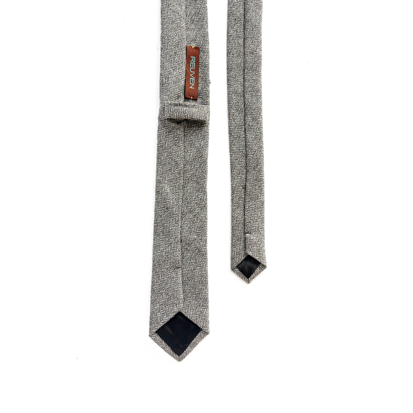 Grey Herringbone Tweed Upcycled Embellished Necktie – Black Vintage Beaded Sequin Appliques - Unisex