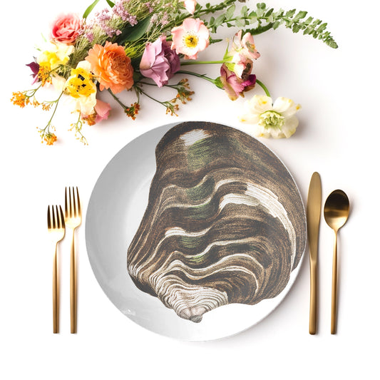 Oyster Shell Print Plastic Plate 10", Brown & White, Choose Single or Set