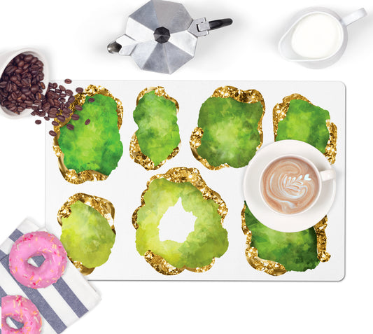 Large Gemstones Counter Mat, Desk Pad, Peridot and Gold