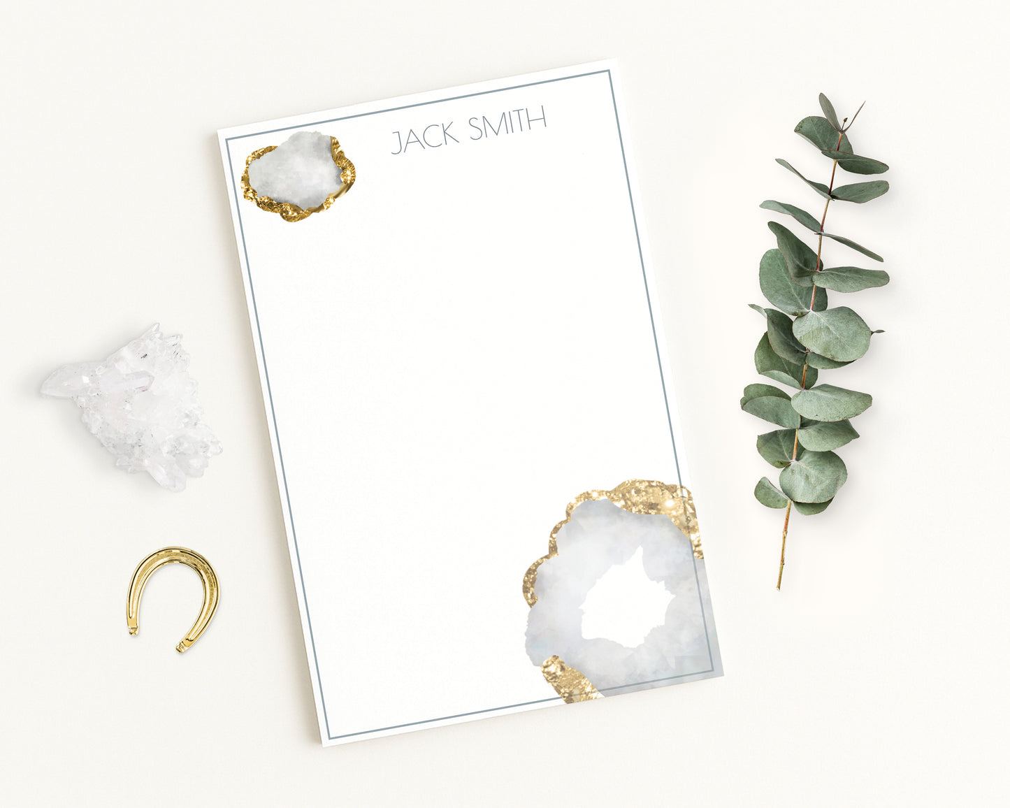 Personalized paper notepad with crystal jewel illustration and monogram