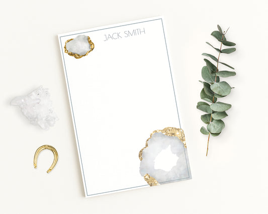 Personalized paper notepad with crystal jewel illustration and monogram