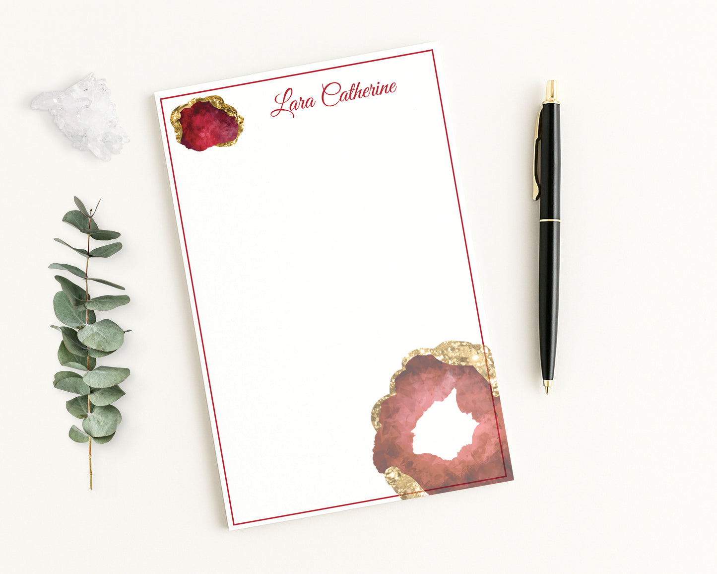 Personalized Notepad with Custom name and ruby jewel birthstone print