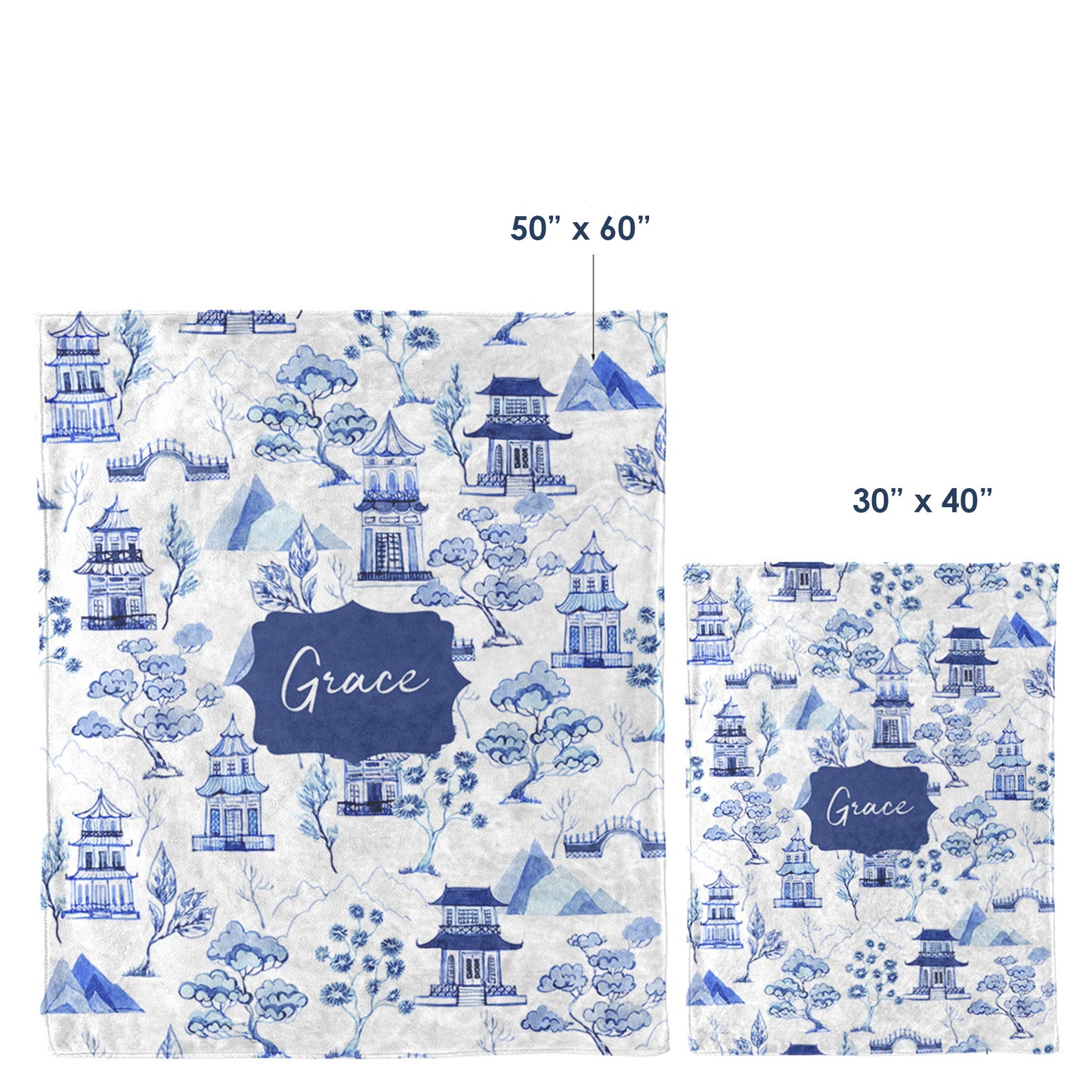 Personalized Pet Blanket, Chinoiserie Toile, Blue & White