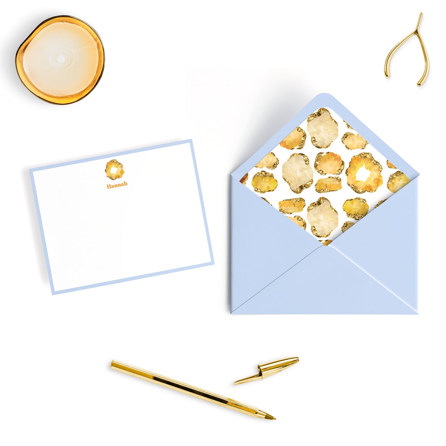 Personalized Gemstone Notecards – Custom Stationery Set, Citrine Geode
