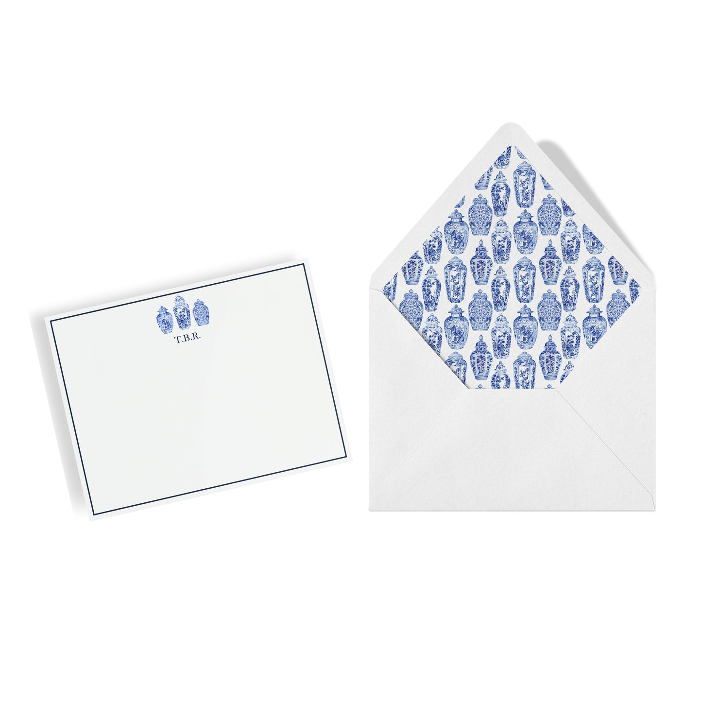 Personalized Chinoiserie Ginger Jars Notecards – Custom Stationery Set, Blue
