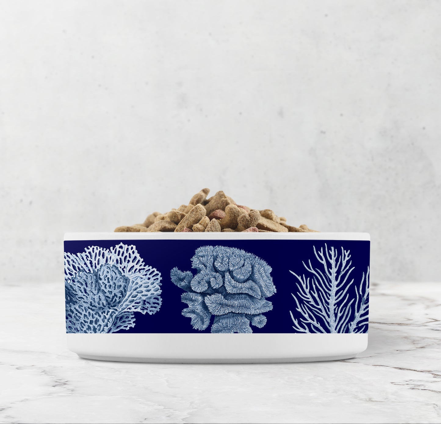 Blue Ocean Coral Pet Bowl, Ceramic, Navy