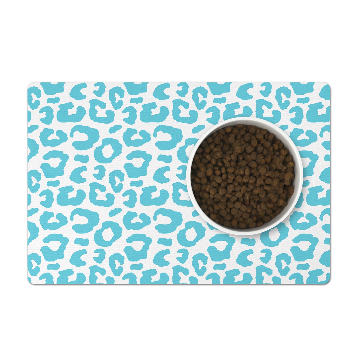 Pet Feeding Mat, Leopard Print, Aqua and White